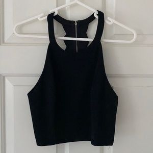Black halter crop top scallop back